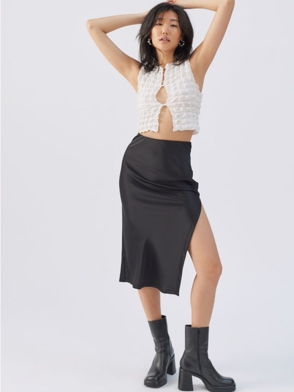 Urban Outfitters Black Midi Slip Skirt with High Side Slit